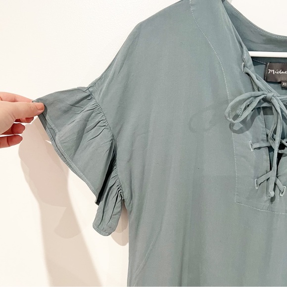 Anthropologie Michael Stars Ruffled Hem Lace Up Flounce Blue Dress size XS - Picture 6 of 11